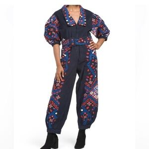 FARM RIO Embroidered Corduroy Jumpsuit